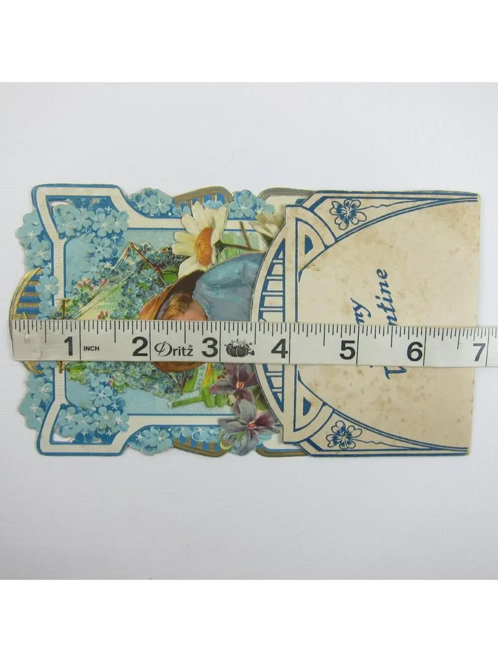 Valentine 3D Pop Up Die Cut Blonde Boy Hat Ship Daisy Blue Flowers Antique 1924